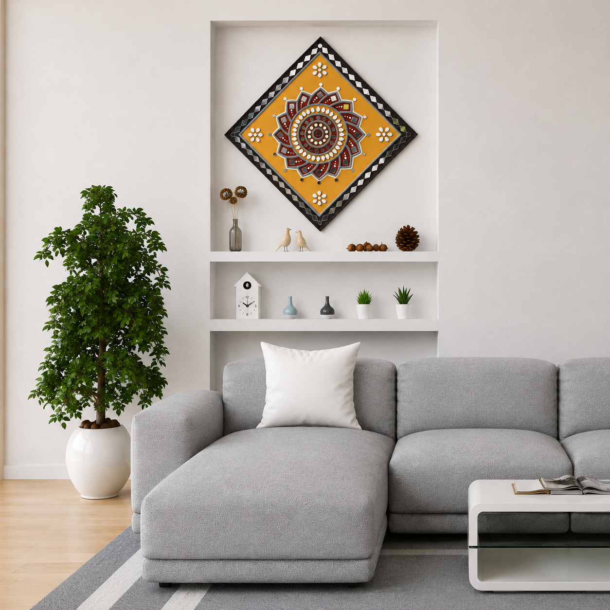 Lippan Kam (Mud Mirrorwork) - Hand Crafted Ethnic Wall Decor - SKU : 0276