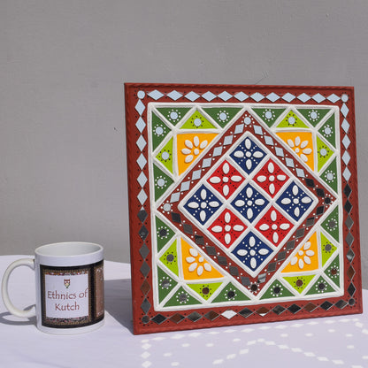 Traditional Kutch Handicraft Mud-Mirrorwork Lippan Kam Wall Art  (Water and Break Resistant) - Square (12 inch x 12 inch)    -  SKU : LKT-0273