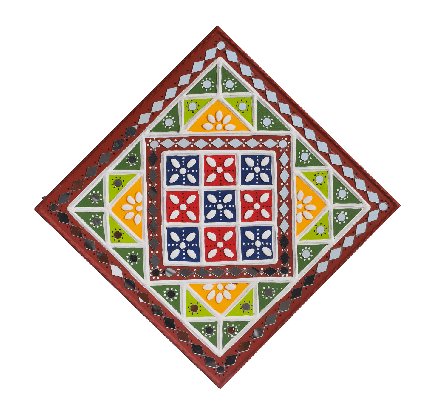 Traditional Kutch Handicraft Mud-Mirrorwork Lippan Kam Wall Art  (Water and Break Resistant) - Square (12 inch x 12 inch)    -  SKU : LKT-0273