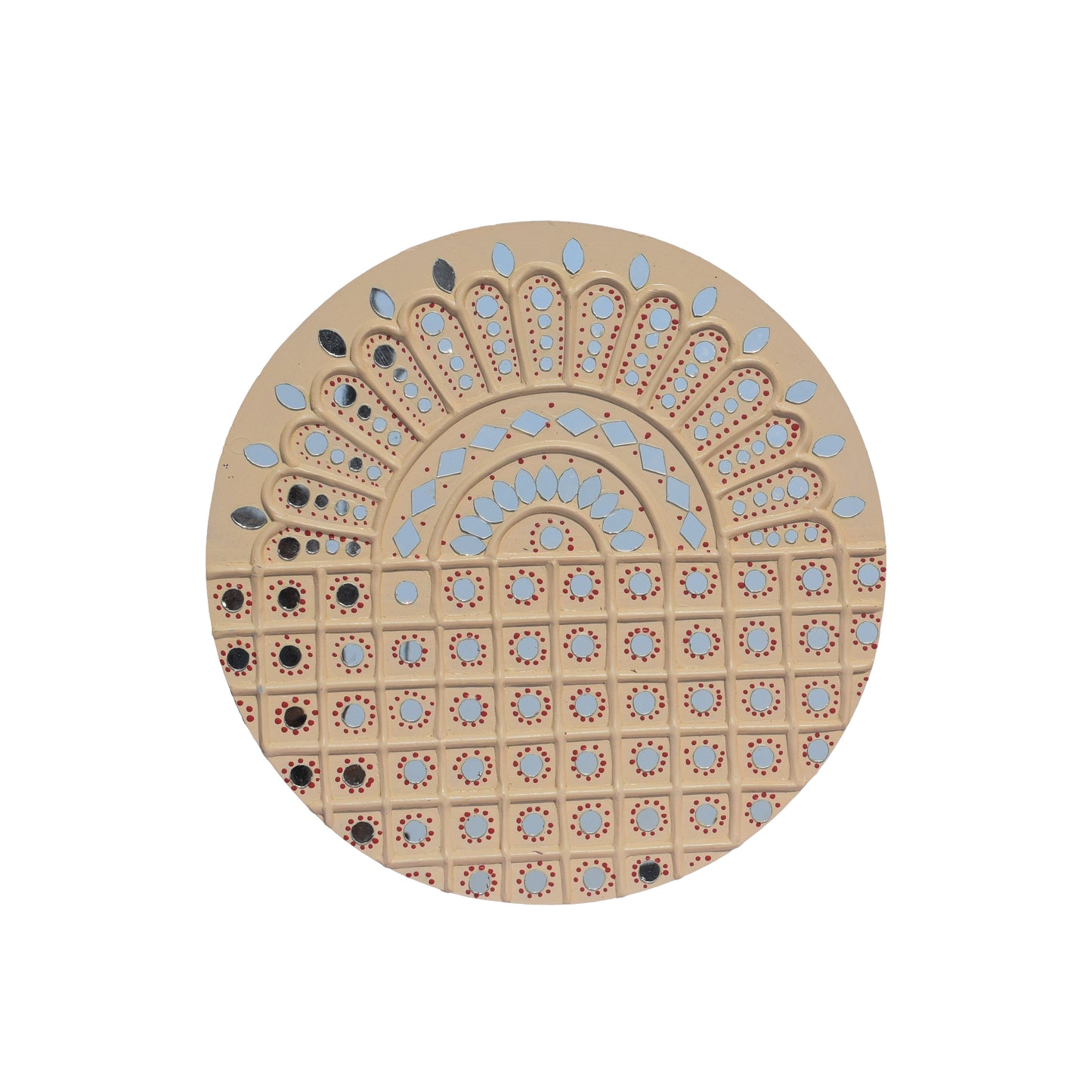 Traditional Kutch Handicraft Mud-Mirrorwork Lippan Kam Wall Art  (Water and Break Resistant) - Round (12 Inch Diameter)    -  SKU : LKT-0274