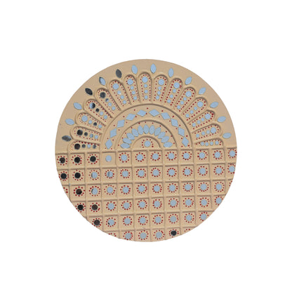 Traditional Kutch Handicraft Mud-Mirrorwork Lippan Kam Wall Art  (Water and Break Resistant) - Round (12 Inch Diameter)    -  SKU : LKT-0274