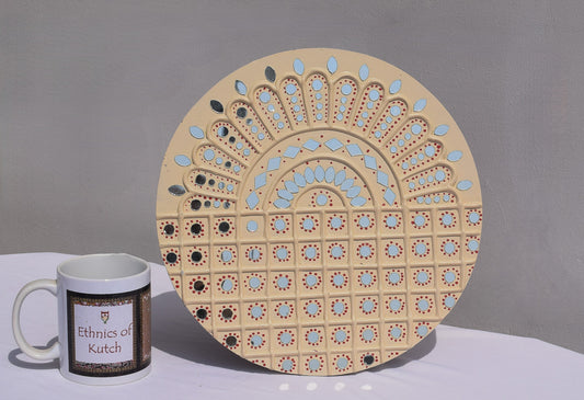 Traditional Kutch Handicraft Mud-Mirrorwork Lippan Kam Wall Art  (Water and Break Resistant) - Round (12 Inch Diameter)    -  SKU : LKT-0274
