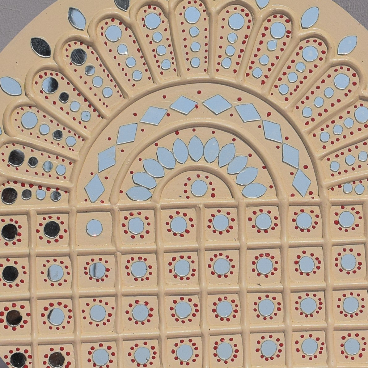 Traditional Kutch Handicraft Mud-Mirrorwork Lippan Kam Wall Art  (Water and Break Resistant) - Round (12 Inch Diameter)    -  SKU : LKT-0274