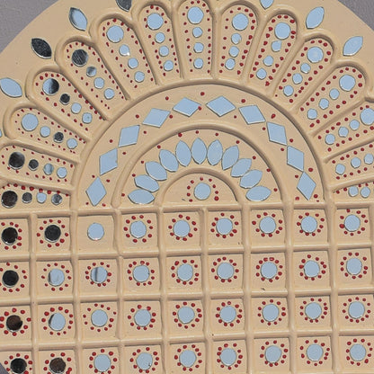 Traditional Kutch Handicraft Mud-Mirrorwork Lippan Kam Wall Art  (Water and Break Resistant) - Round (12 Inch Diameter)    -  SKU : LKT-0274