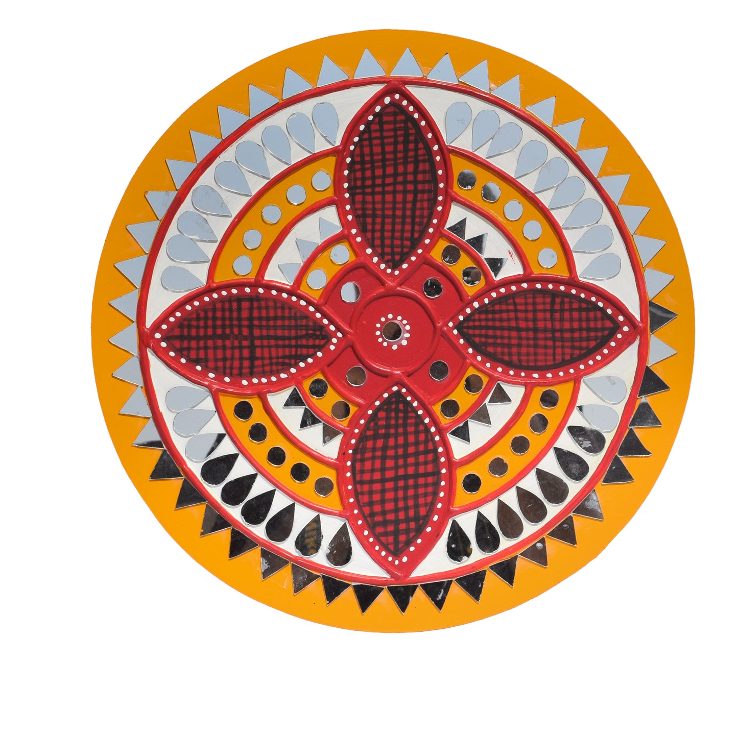 Traditional Kutch Handicraft Mud-Mirrorwork Lippan Kam Wall Art  (Water and Break Resistant) - Round (12 Inch Diameter)    -  SKU : LKT-0275