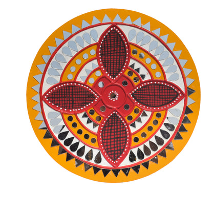 Traditional Kutch Handicraft Mud-Mirrorwork Lippan Kam Wall Art  (Water and Break Resistant) - Round (12 Inch Diameter)    -  SKU : LKT-0275