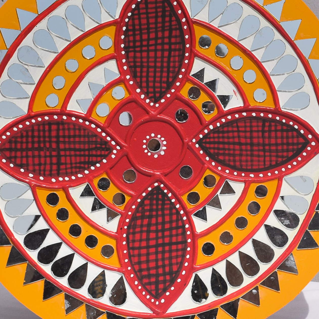 Traditional Kutch Handicraft Mud-Mirrorwork Lippan Kam Wall Art  (Water and Break Resistant) - Round (12 Inch Diameter)    -  SKU : LKT-0275