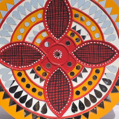 Traditional Kutch Handicraft Mud-Mirrorwork Lippan Kam Wall Art  (Water and Break Resistant) - Round (12 Inch Diameter)    -  SKU : LKT-0275