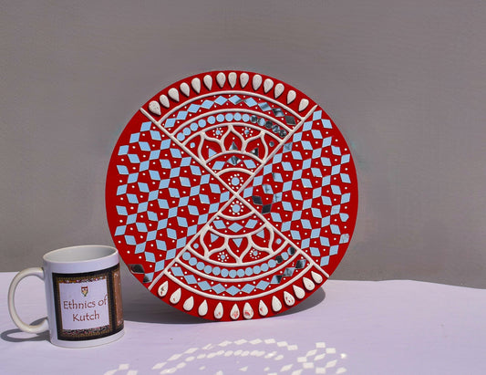 Traditional Kutch Handicraft Mud-Mirrorwork Lippan Kam Wall Art  (Water and Break Resistant) - Round (12 Inch Diameter)    -  SKU : LKT-0276