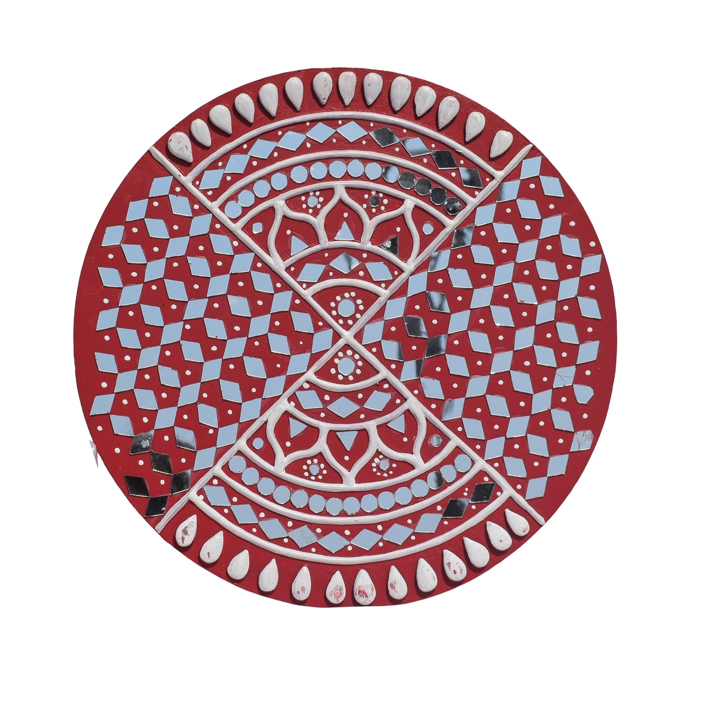 Traditional Kutch Handicraft Mud-Mirrorwork Lippan Kam Wall Art  (Water and Break Resistant) - Round (12 Inch Diameter)    -  SKU : LKT-0276