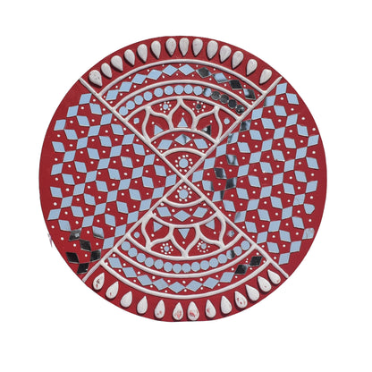 Traditional Kutch Handicraft Mud-Mirrorwork Lippan Kam Wall Art  (Water and Break Resistant) - Round (12 Inch Diameter)    -  SKU : LKT-0276