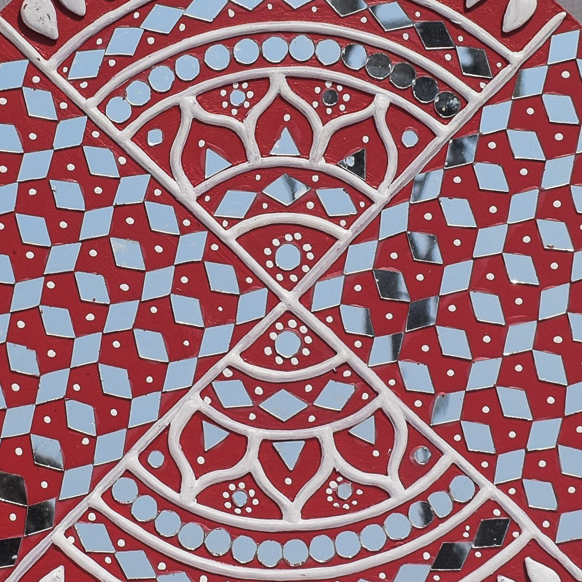 Traditional Kutch Handicraft Mud-Mirrorwork Lippan Kam Wall Art  (Water and Break Resistant) - Round (12 Inch Diameter)    -  SKU : LKT-0276