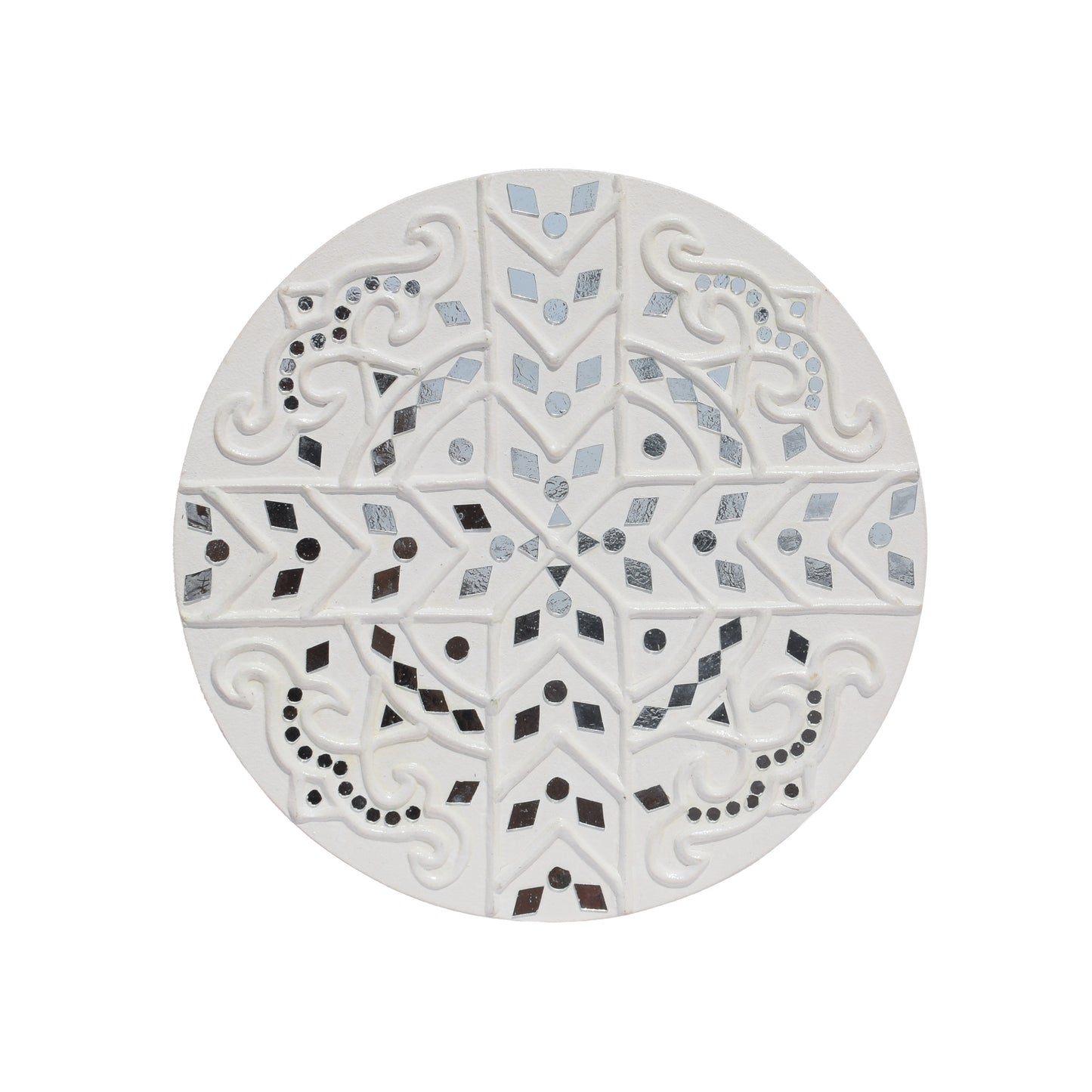 Traditional Kutch Handicraft Mud-Mirrorwork Lippan Kam Wall Art  (Water and Break Resistant) - Round (12 Inch Diameter)    -  SKU : LKT-0278
