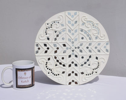 Traditional Kutch Handicraft Mud-Mirrorwork Lippan Kam Wall Art  (Water and Break Resistant) - Round (12 Inch Diameter)    -  SKU : LKT-0278