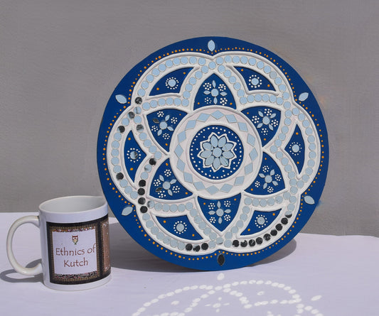 Traditional Kutch Handicraft Mud-Mirrorwork Lippan Kam Wall Art  (Water and Break Resistant) - Round (12 Inch Diameter)    -  SKU : LKT-0279