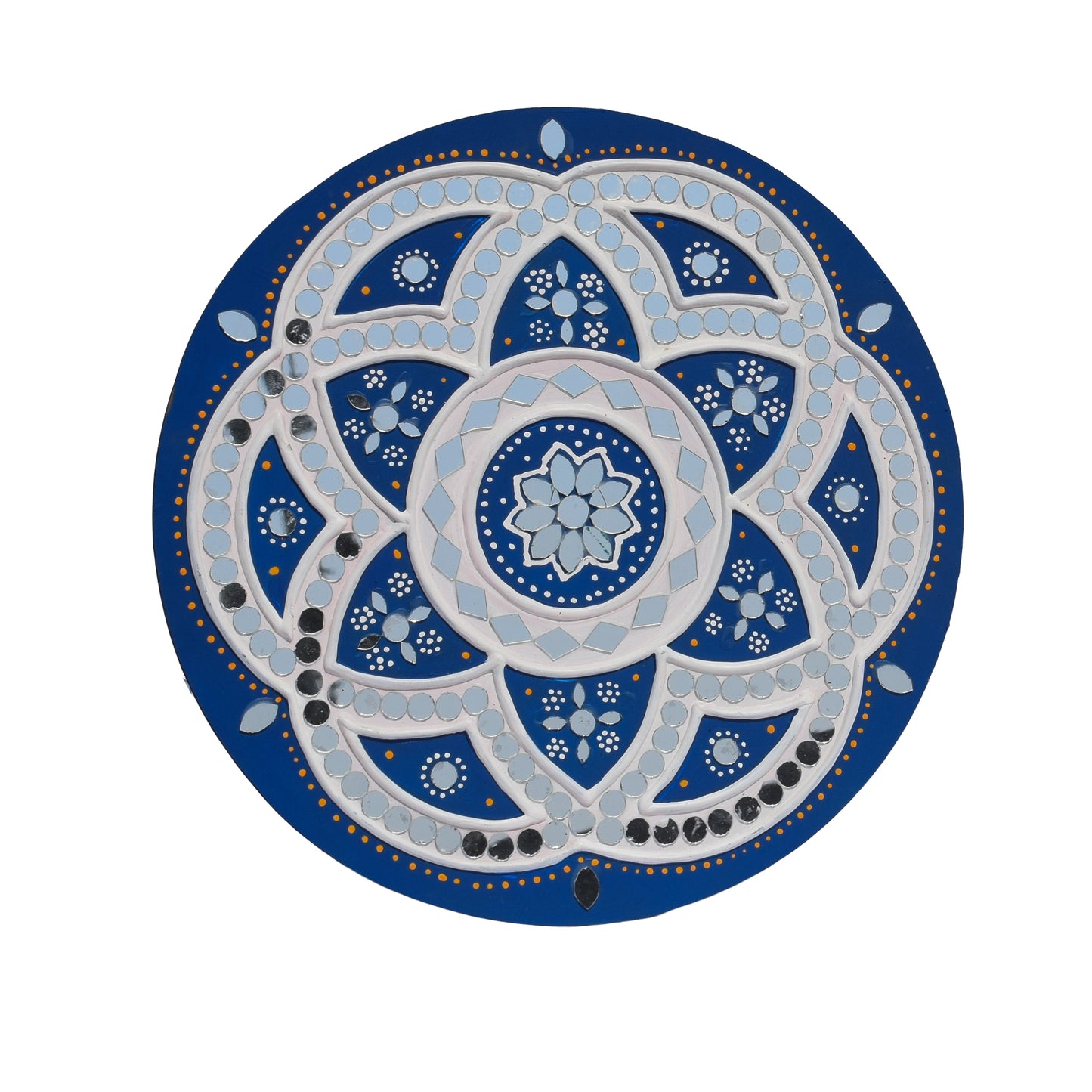 Traditional Kutch Handicraft Mud-Mirrorwork Lippan Kam Wall Art  (Water and Break Resistant) - Round (12 Inch Diameter)    -  SKU : LKT-0279