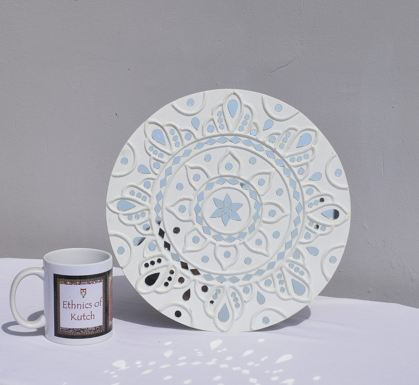 Traditional Kutch Handicraft Mud-Mirrorwork Lippan Kam Wall Art  (Water and Break Resistant) - Round (12 Inch Diameter)    -  SKU : LKT-0280