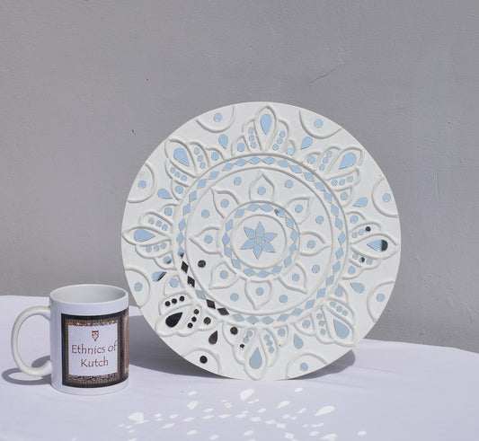 Traditional Kutch Handicraft Mud-Mirrorwork Lippan Kam Wall Art  (Water and Break Resistant) - Round (12 Inch Diameter)    -  SKU : LKT-0280