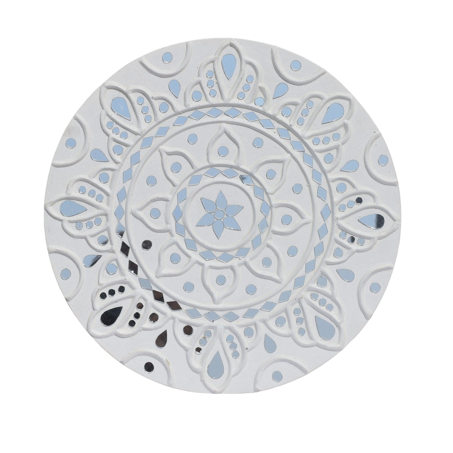 Traditional Kutch Handicraft Mud-Mirrorwork Lippan Kam Wall Art  (Water and Break Resistant) - Round (12 Inch Diameter)    -  SKU : LKT-0280