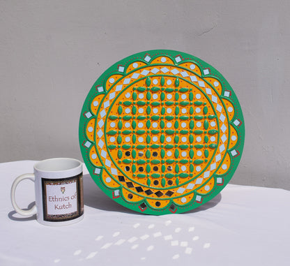 Traditional Kutch Handicraft Mud-Mirrorwork Lippan Kam Wall Art  (Water and Break Resistant) - Round (12 Inch Diameter)    -  SKU : LKT-0281