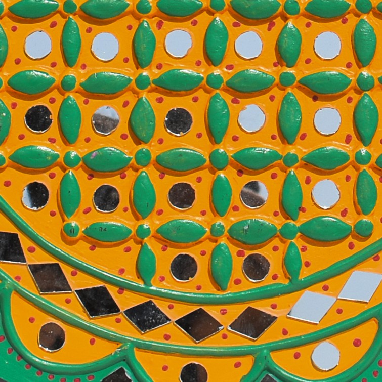 Traditional Kutch Handicraft Mud-Mirrorwork Lippan Kam Wall Art  (Water and Break Resistant) - Round (12 Inch Diameter)    -  SKU : LKT-0281