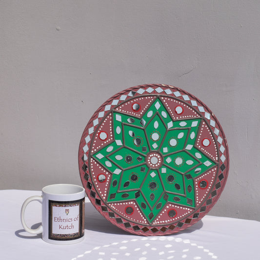 Traditional Kutch Handicraft Mud-Mirrorwork Lippan Kam Wall Art  (Water and Break Resistant) - Round (12 Inch Diameter)    -  SKU : LKT-0282