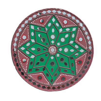 Traditional Kutch Handicraft Mud-Mirrorwork Lippan Kam Wall Art  (Water and Break Resistant) - Round (12 Inch Diameter)    -  SKU : LKT-0282