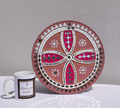 Traditional Kutch Handicraft Mud-Mirrorwork Lippan Kam Wall Art  (Water and Break Resistant) - Round (12 Inch Diameter)    -  SKU : LKT-0283