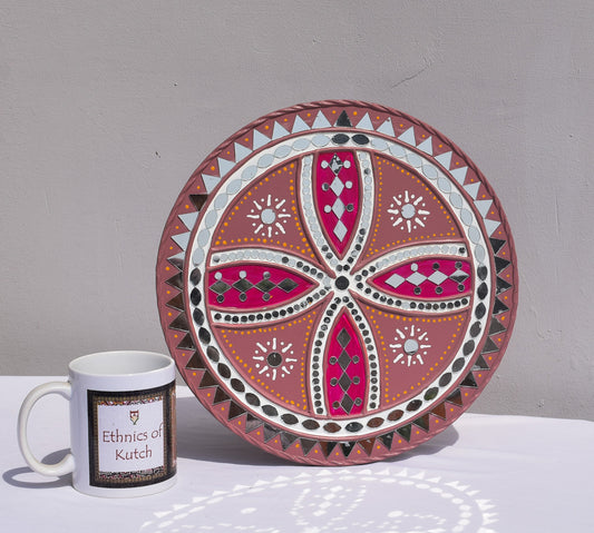 Traditional Kutch Handicraft Mud-Mirrorwork Lippan Kam Wall Art  (Water and Break Resistant) - Round (12 Inch Diameter)    -  SKU : LKT-0283