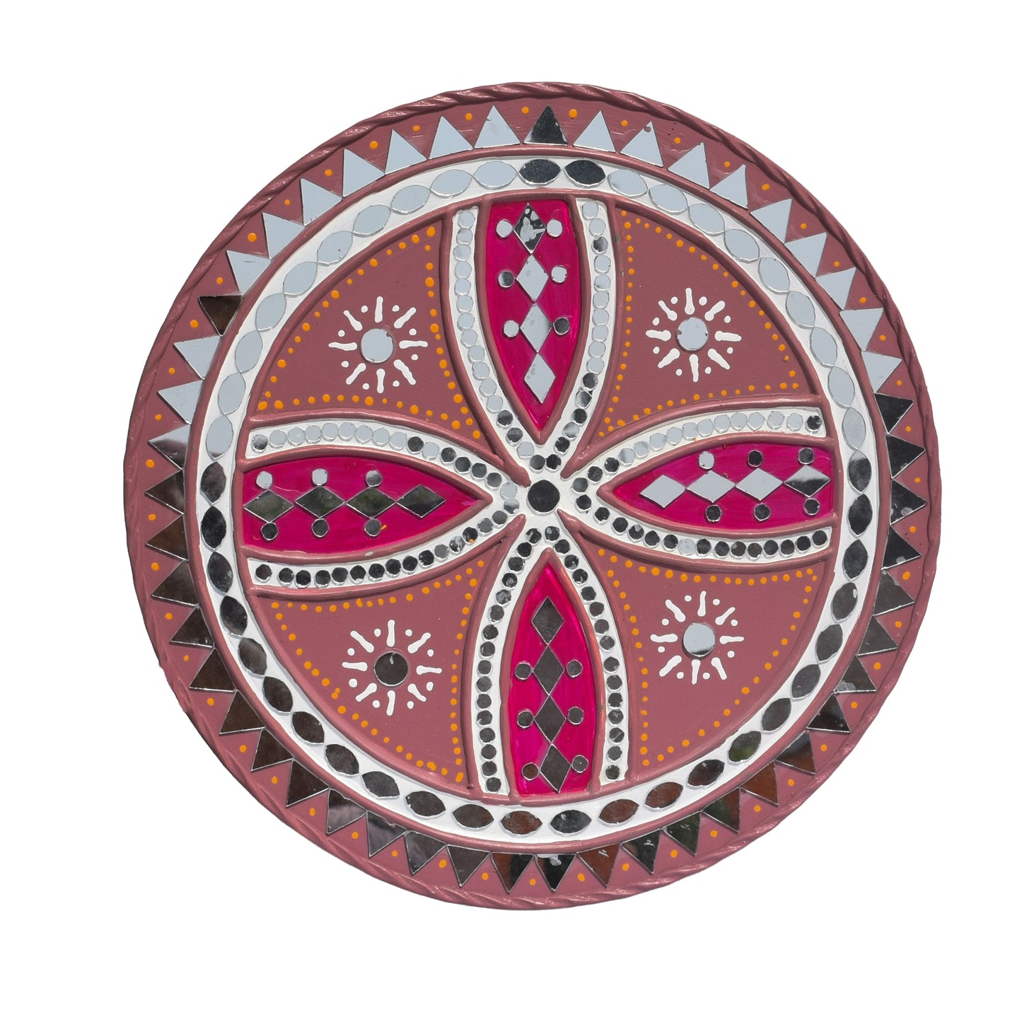 Traditional Kutch Handicraft Mud-Mirrorwork Lippan Kam Wall Art  (Water and Break Resistant) - Round (12 Inch Diameter)    -  SKU : LKT-0283