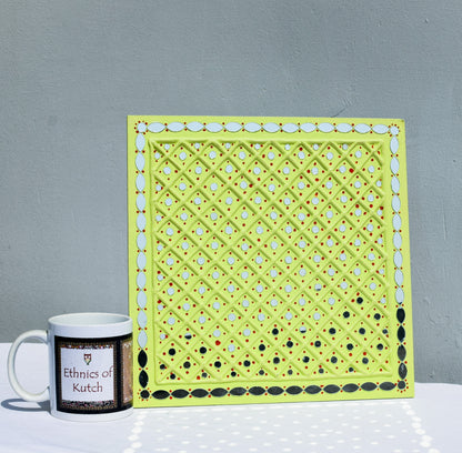 Traditional Kutch Handicraft Mud-Mirrorwork Lippan Kam Wall Art  (Water and Break Resistant) - Square (12 inch x 12 inch)    -  SKU : LKT-0285