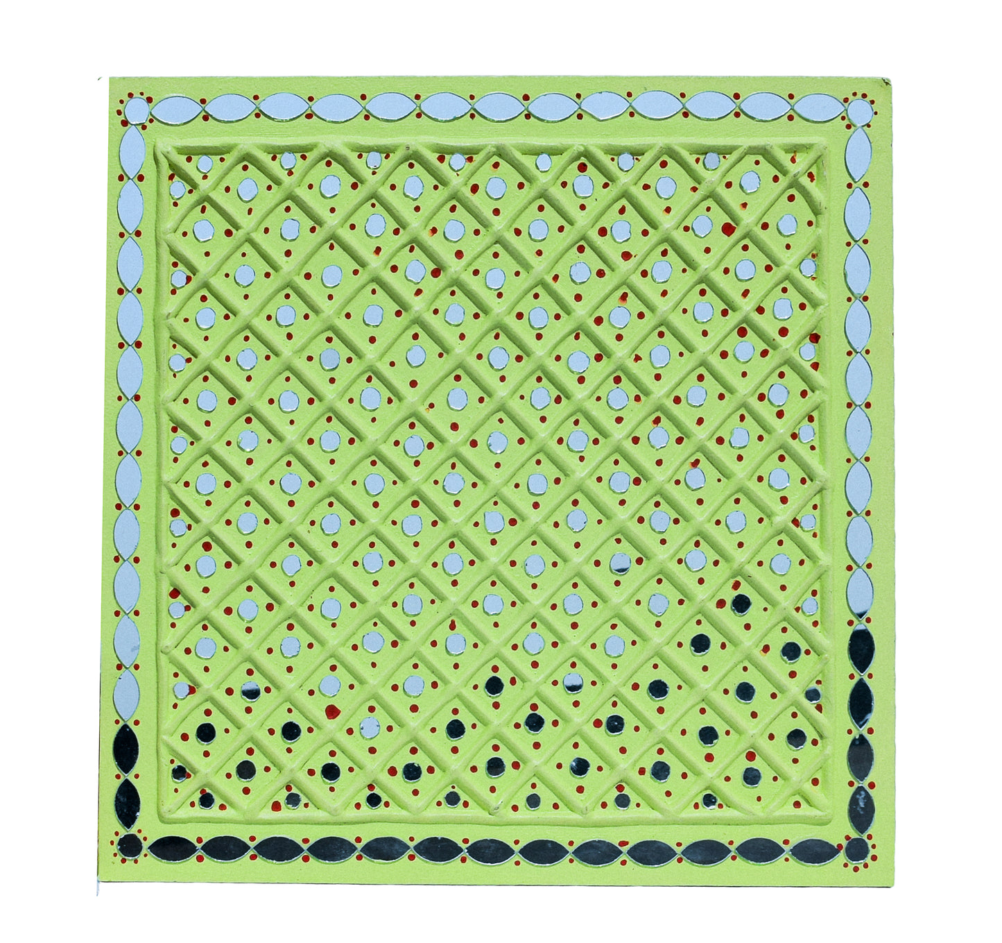 Traditional Kutch Handicraft Mud-Mirrorwork Lippan Kam Wall Art  (Water and Break Resistant) - Square (12 inch x 12 inch)    -  SKU : LKT-0285
