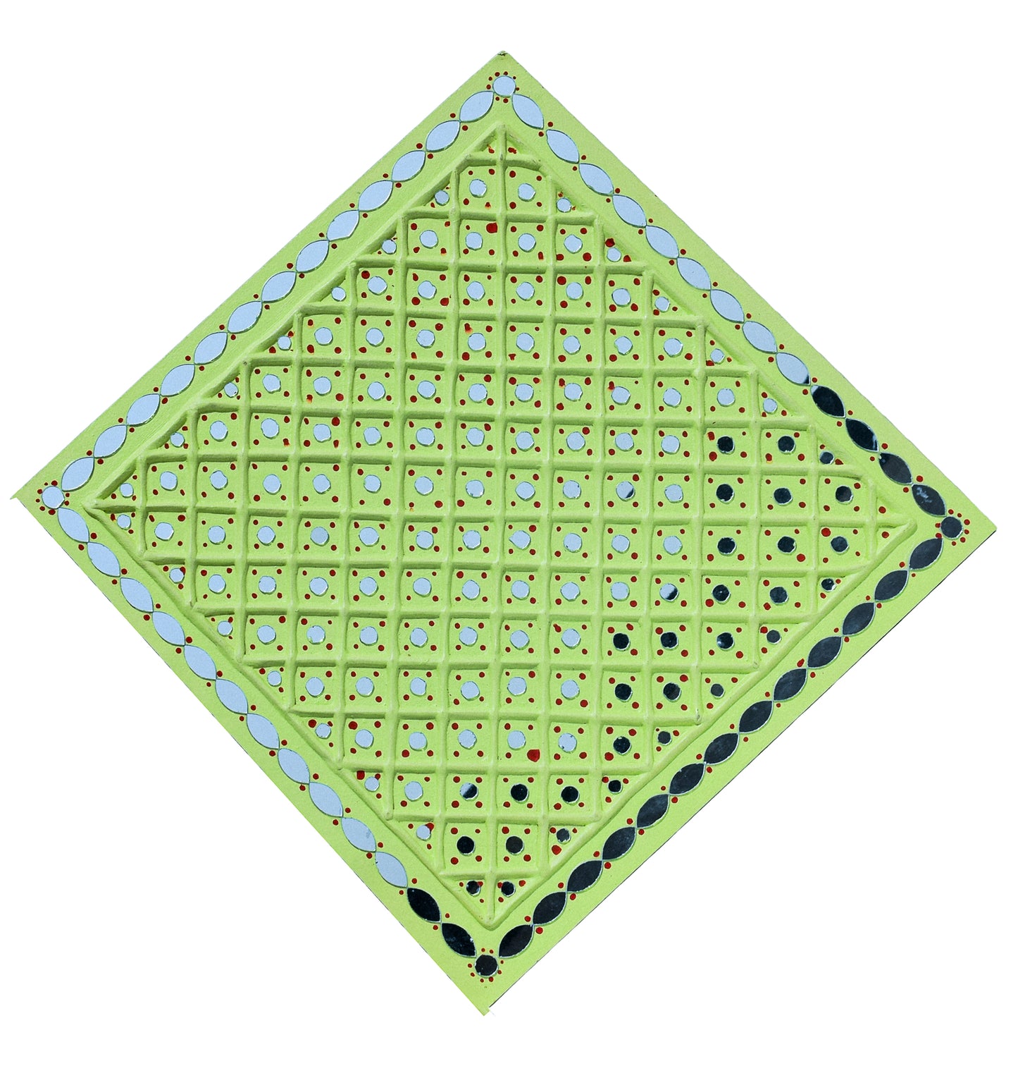 Traditional Kutch Handicraft Mud-Mirrorwork Lippan Kam Wall Art  (Water and Break Resistant) - Square (12 inch x 12 inch)    -  SKU : LKT-0285
