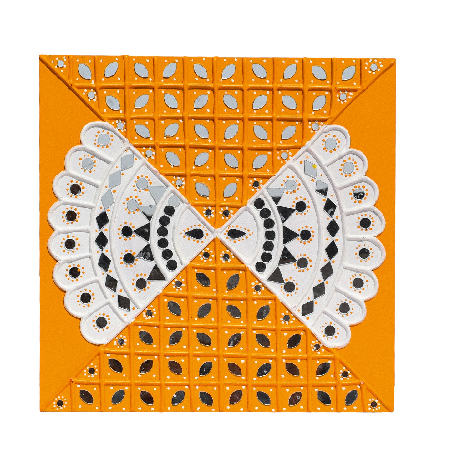 Traditional Kutch Handicraft Mud-Mirrorwork Lippan Kam Wall Art  (Water and Break Resistant) - Square (12 inch x 12 inch)    -  SKU : LKT-0286