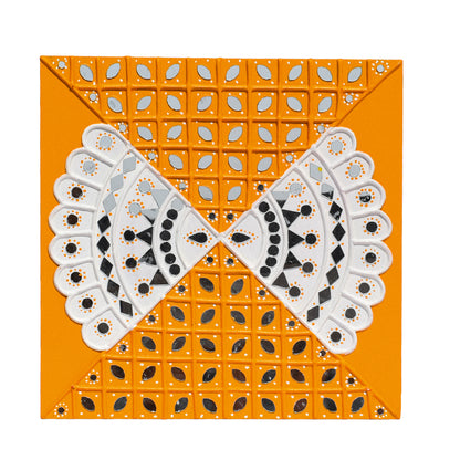 Traditional Kutch Handicraft Mud-Mirrorwork Lippan Kam Wall Art  (Water and Break Resistant) - Square (12 inch x 12 inch)    -  SKU : LKT-0286