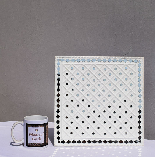 Traditional Kutch Handicraft Mud-Mirrorwork Lippan Kam Wall Art  (Water and Break Resistant) - Square (12 inch x 12 inch)    -  SKU : LKT-0287