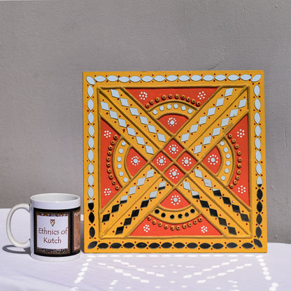 Traditional Kutch Handicraft Mud-Mirrorwork Lippan Kam Wall Art  (Water and Break Resistant) - Square (12 inch x 12 inch)    -  SKU : LKT-0288