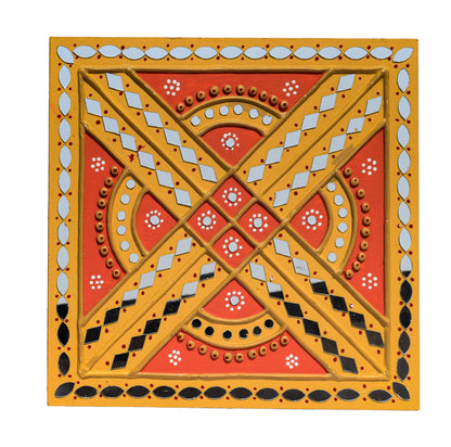 Traditional Kutch Handicraft Mud-Mirrorwork Lippan Kam Wall Art  (Water and Break Resistant) - Square (12 inch x 12 inch)    -  SKU : LKT-0288