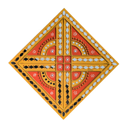 Traditional Kutch Handicraft Mud-Mirrorwork Lippan Kam Wall Art  (Water and Break Resistant) - Square (12 inch x 12 inch)    -  SKU : LKT-0288