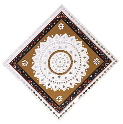 Square 18 Inch Traditional Kutch Handicraft Mud Mirror Art Lippan Kam - Traditional    -  SKU: 0601