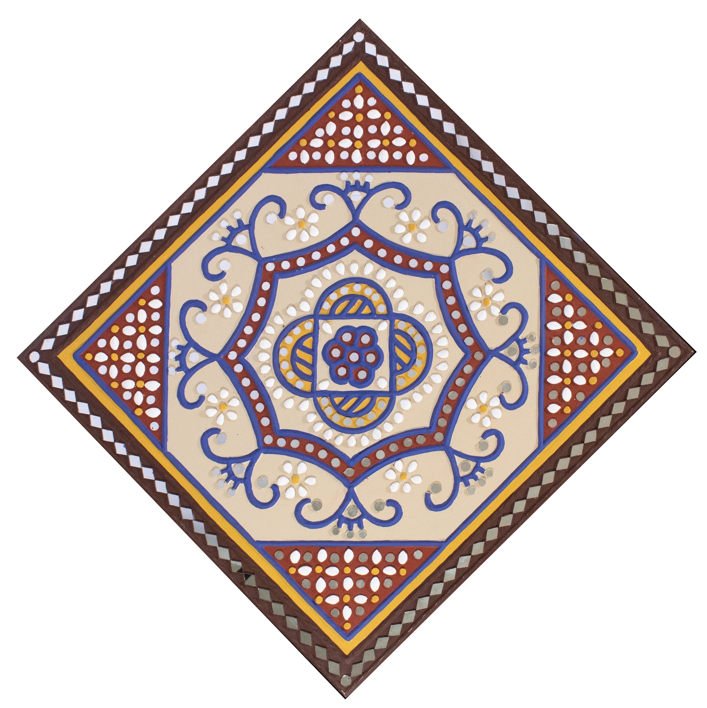 Traditional Kutch Handicraft Mud-Mirrorwork Lippan Kam Wall Art   (Water and Break Resistant)  - Square (18 Inch x 18 Inch)    -  SKU : 0603