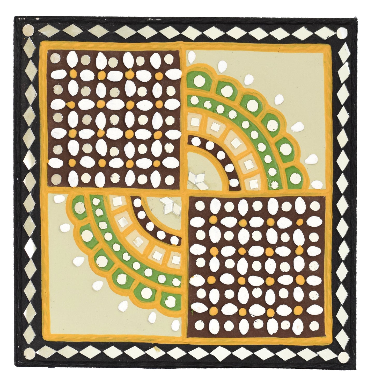 Traditional Kutch Handicraft Mud-Mirrorwork Lippan Kam Wall Art  (Water and Break Resistant) - Square (12 inch x 12 inch)    -  SKU : LKT-0212