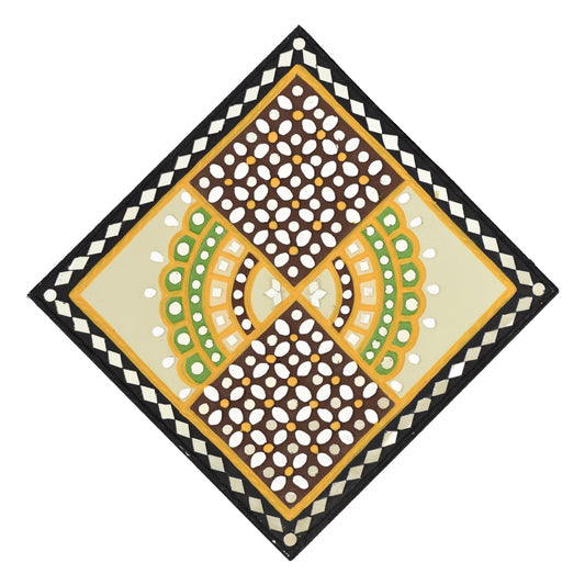 Traditional Kutch Handicraft Mud-Mirrorwork Lippan Kam Wall Art  (Water and Break Resistant) - Square (12 inch x 12 inch)    -  SKU : LKT-0212
