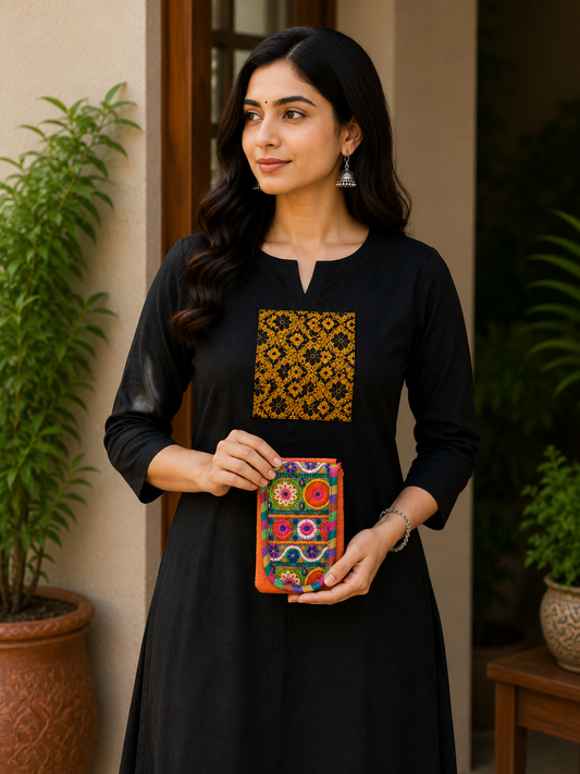Ahir Work Raw Silk Shoulder Bag    -  SKU: 0002