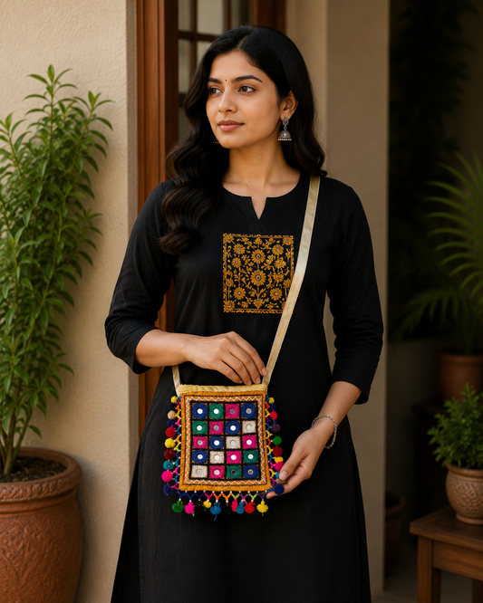 Simple Mirror Work Cotton Mobile Cover    -  SKU: AH30406B