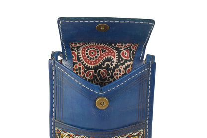 Ahir Work Pure Leather Leathercraft Hand Made Hand Embroidery Mobile Cover  - 21 cms Height x    -  SKU : AB31A01C