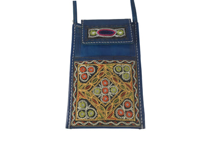 Ahir Work Pure Leather Leathercraft Hand Made Hand Embroidery Mobile Cover  - 21 cms Height x    -  SKU : AB31A01C