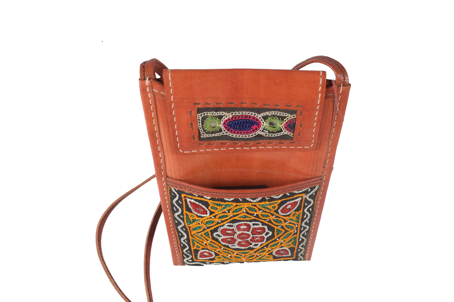 Ahir Work Pure Leather Leathercraft Hand Made Hand Embroidery Mobile Cover  - 21 cms Height x    -  SKU : AB31A01A