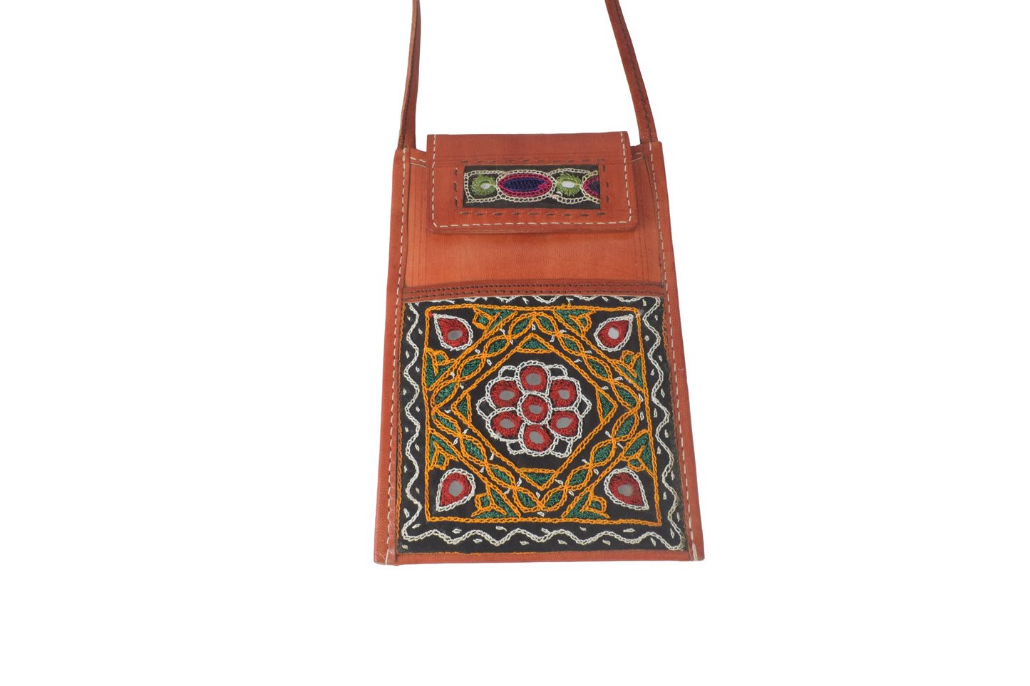 Ahir Work Pure Leather Leathercraft Hand Made Hand Embroidery Mobile Cover  - 21 cms Height x    -  SKU : AB31A01A