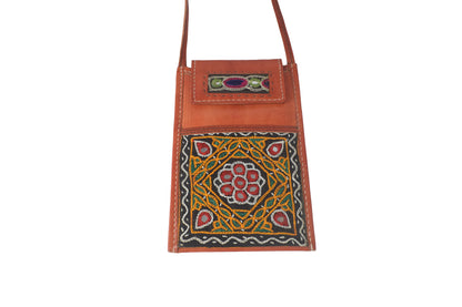 Ahir Work Pure Leather Leathercraft Hand Made Hand Embroidery Mobile Cover  - 21 cms Height x    -  SKU : AB31A01A